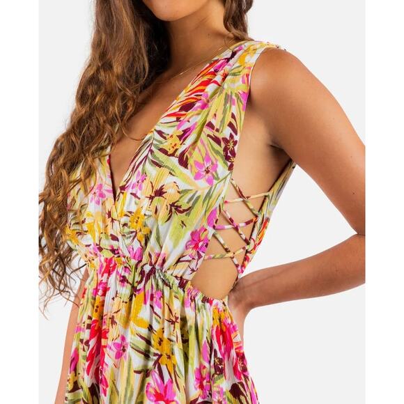 Ripcurl Copacabana Floral Ruffle Dress Flowy Cover Up LRG NWT Hawaiian Coquette - Picture 1 of 11